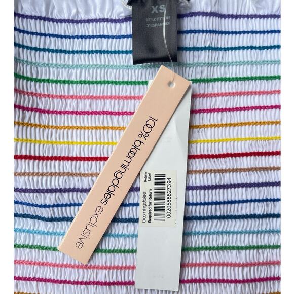 Aqua Rainbow Stripe Off Shoulder Smocked Ruffle Crop Top - Size XS - Picture 7 of 11